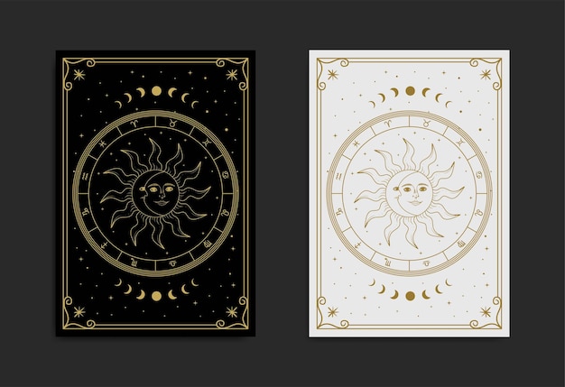 Vector sun and moon face mystic vector illustration