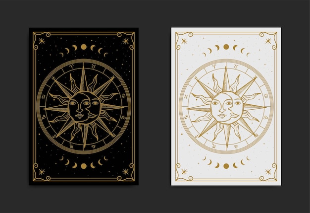 Sun and moon face mystic vector illustration