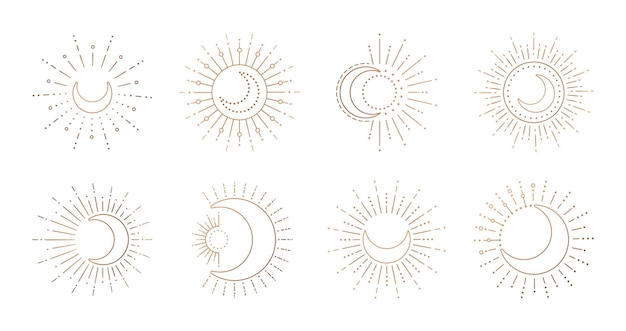 Vector sun and moon line art logo