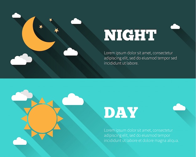 Sun, moon and stars, clouds icons. day and night sky  banners.