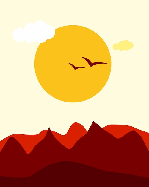 Vector sun and mountain art design creative