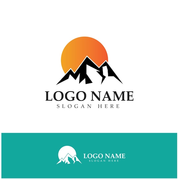 Sun mountain logo icon design stock illustration