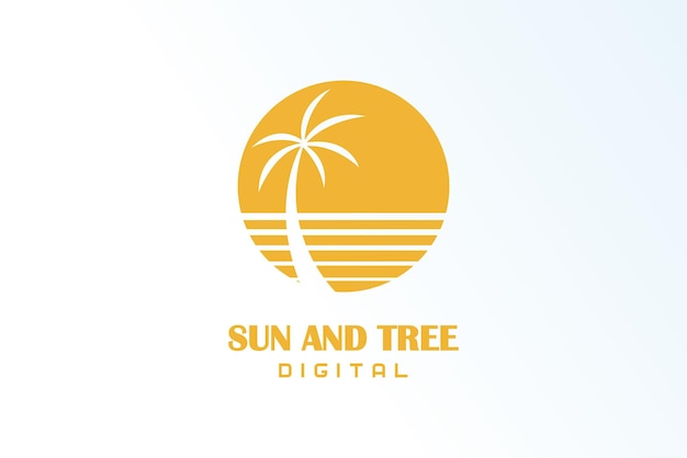 sun palm coconut tree minimalist elegant modern logo vector for business company