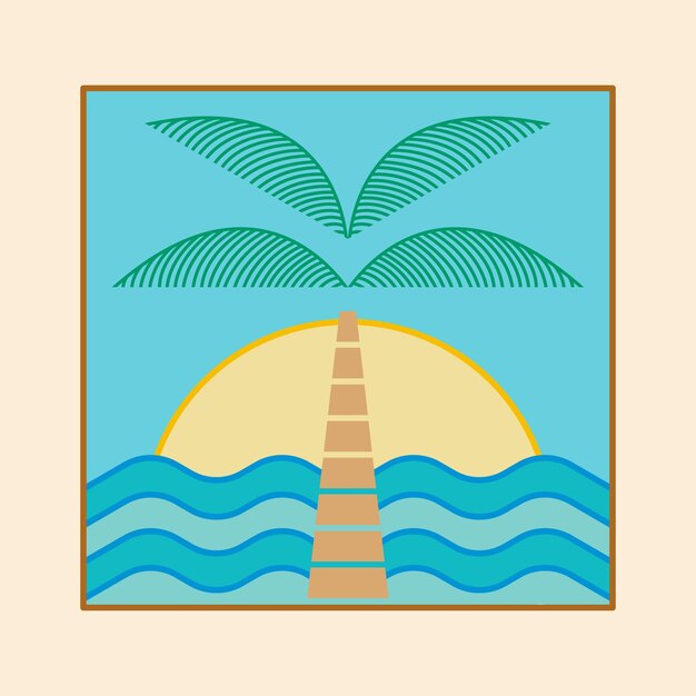 Sun and palm illustration. Vector graphic which represents a palm on the beach.