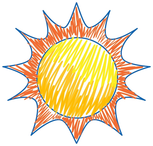 Vector sun in pencil colour sketch simple style