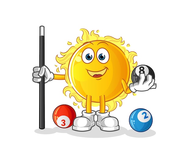 Sun plays billiard character. cartoon mascot vector