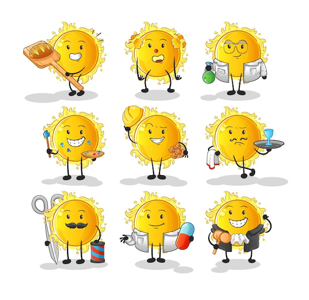 The sun profession set character cartoon mascot vector