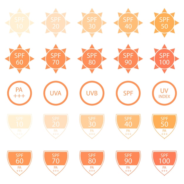 Sun protection factor icon label stickers collection