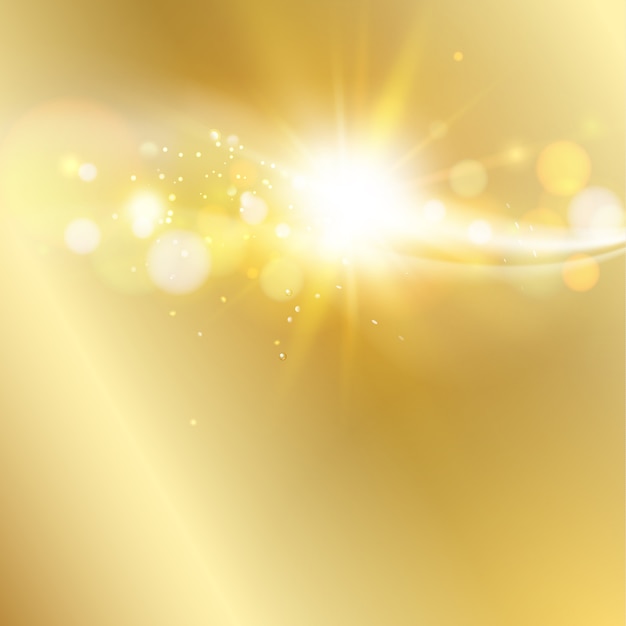Vector sun ray shining a the top of image over the golden gradient background.
