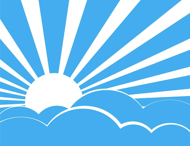 Vector sun rays with blue and white behind the clouds