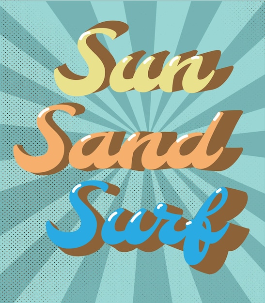 T 셔츠 인쇄 벡터 일러스트 타이포그래피 슬로건에 대한 Sun Sand Surf 빈티지 타이포그래피