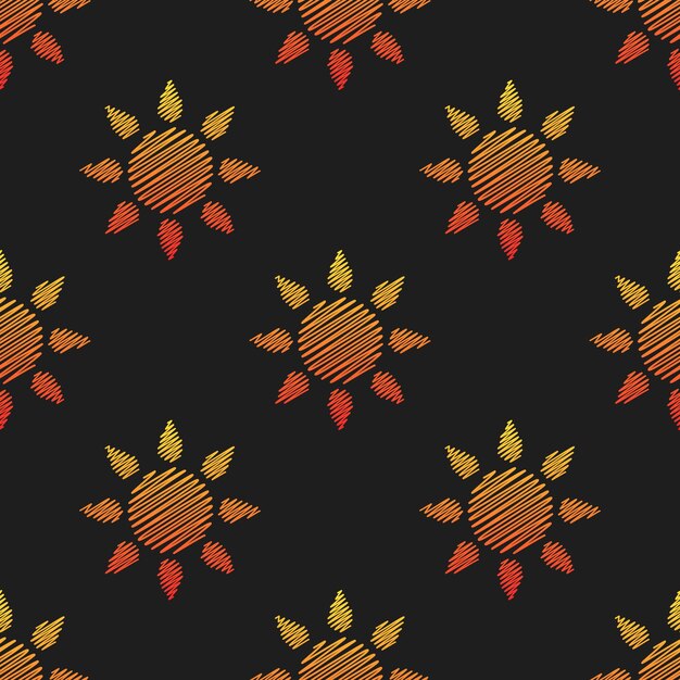 Sun seamless pattern Vector bright gradient elements on black background