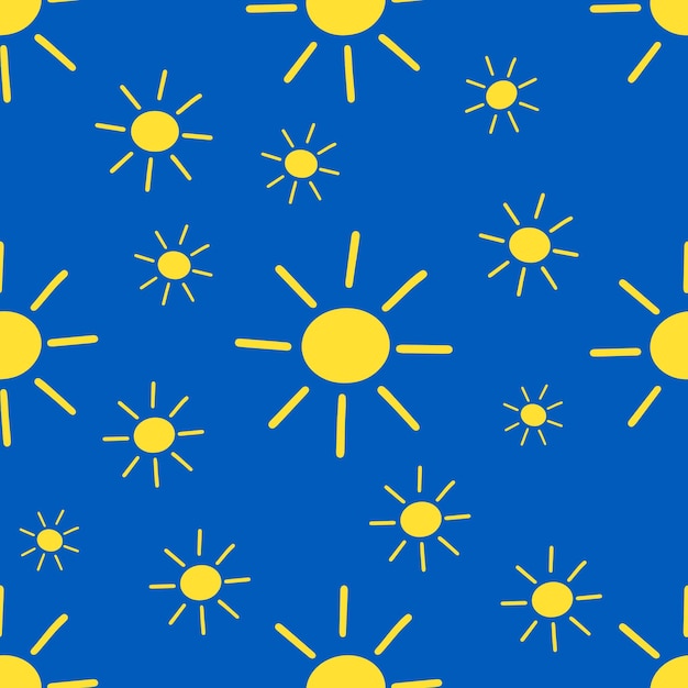 Sun seamless pattern with colors of Ukrainian flag Summer concept