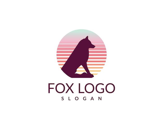 Sun Set Shadow Fox Logo vector and editable