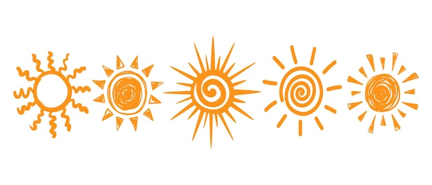 Sun simple icon doodle flat clipart all objects are repainted