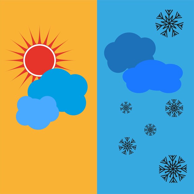 太陽の雪の天気。アイコンは、雲の天気を設定します。ベクトル イラスト。ストック画像。