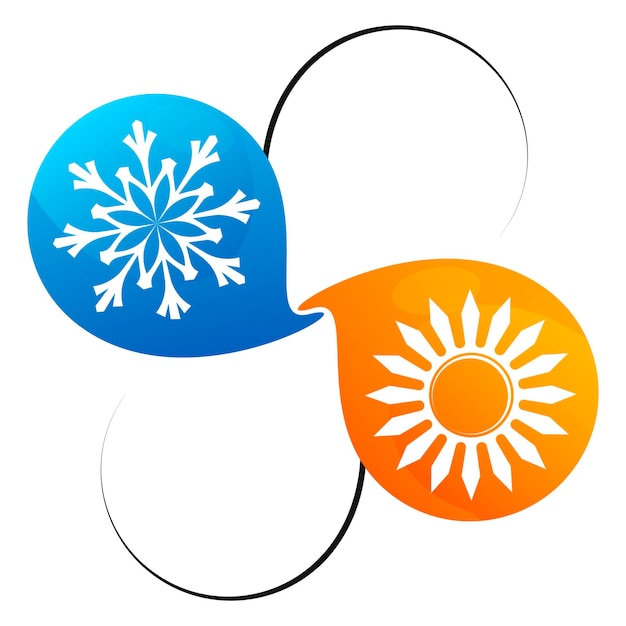 Солнечная снежинка и символ вентилятора Дизайн для кондиционера и отопления