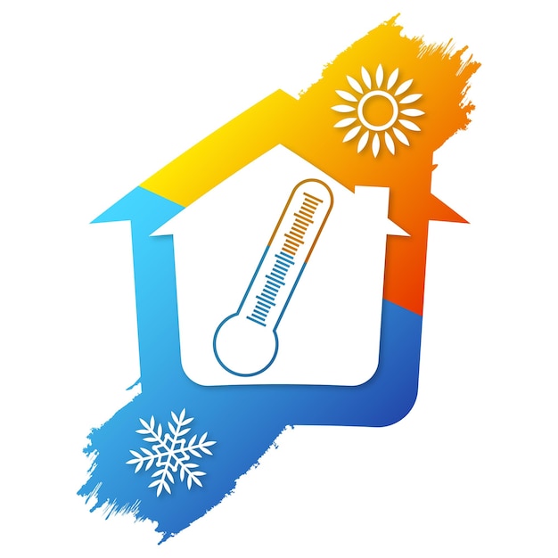 Vettore fiocco di neve solare e condizionatore d'aria termometro a casa