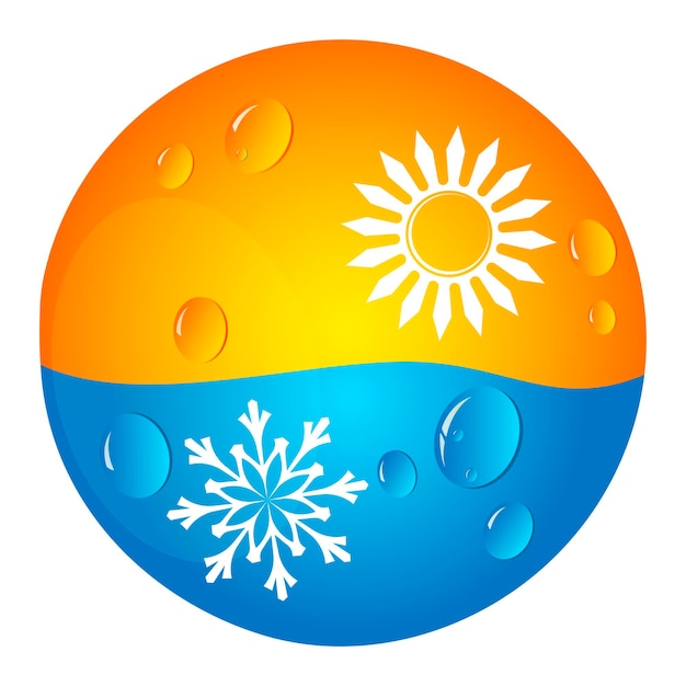 Солнечная снежинка и символ капель воды для кондиционера и отопления дома