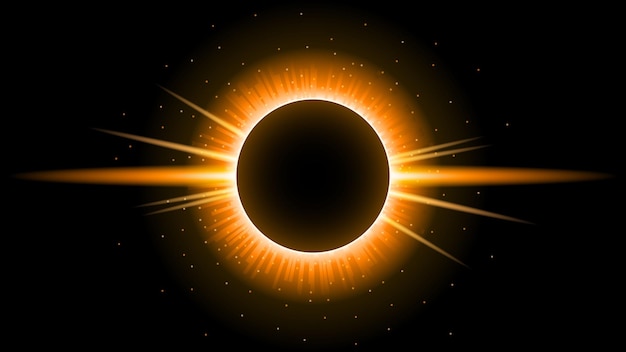 Sun solar eclipse orange fire dark background vector moon design style space science glow light