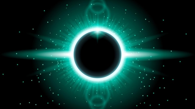 Sun Solar Eclipse Turquoise Fire Dark Background Vector Moon Design Style Space Science Glow Light