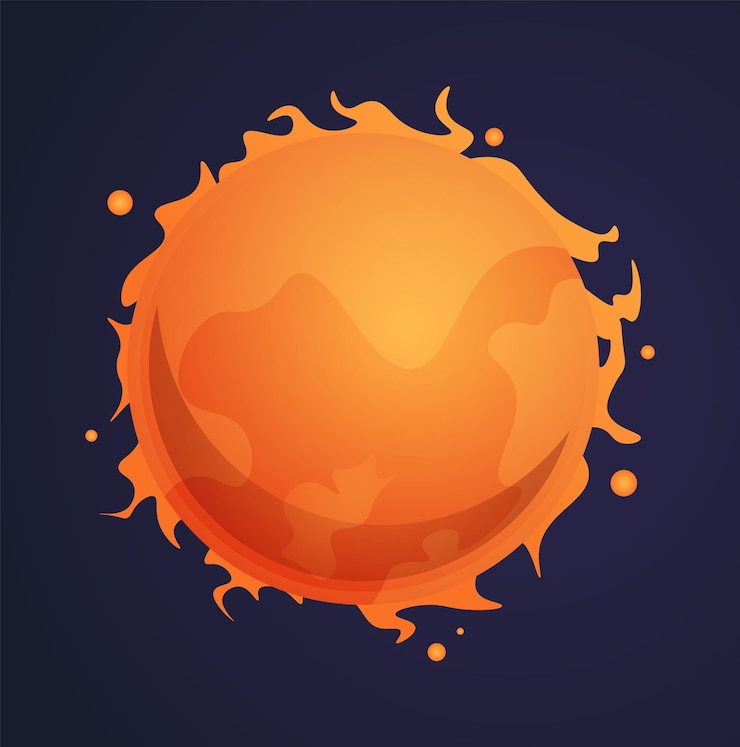Vector sun in solar system astronomy symbol isolated star model round orange shape with light rays glowing space objects in dark astrological decorative sign vector cosmic illustration