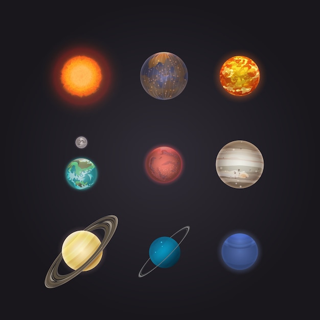 Sun and solar system planets infographic