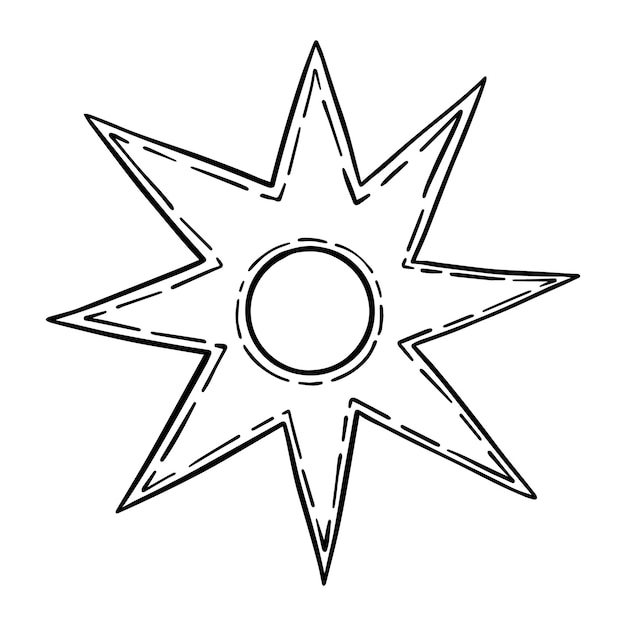 Stella del sole al centro del fumetto lineare di doodle del plasma caldo del sistema solare