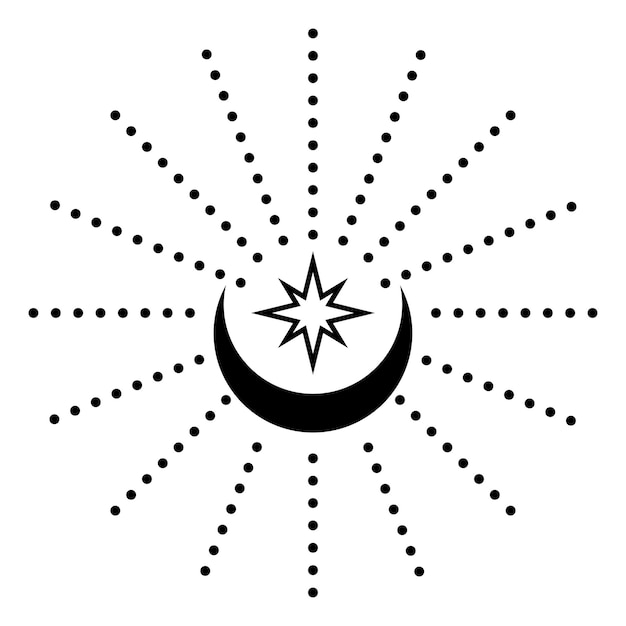 La stella del sole e la luna nella progettazione grafica stile minimalista semplice oggetti neri isolati su sfondo bianco