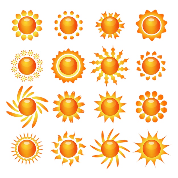 Sun symbol icons set