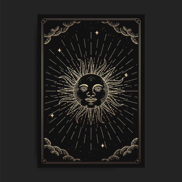 太陽または強さの象徴。マジックオカルトタロットカード、難解な自由奔放に生きるスピリチュアルタロットリーダー、マジックカード占星術、スピリチュアルな描画。