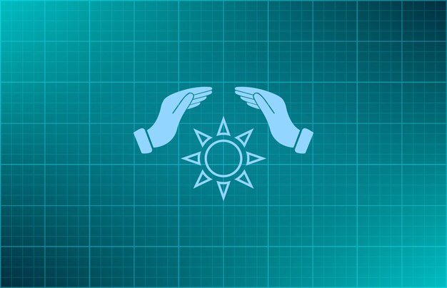 太陽のシンボル - 青い背景のベクトルイラスト