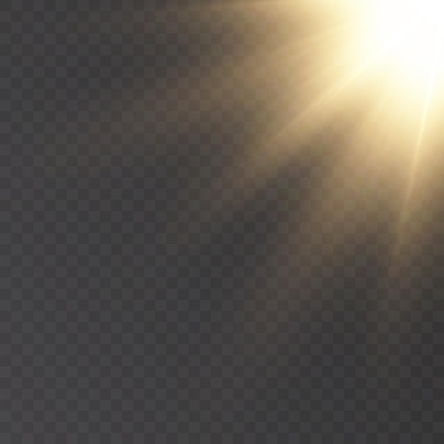 Sun on a transparent background with rays and glare vector illustration.