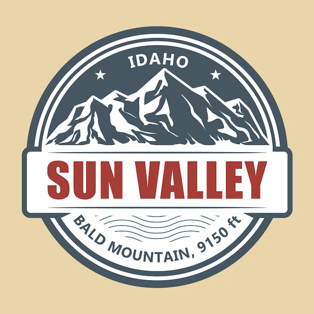 Vector sun valley abstract embleem idaho postzegel met met sneeuw bedekte bergen toppen vector