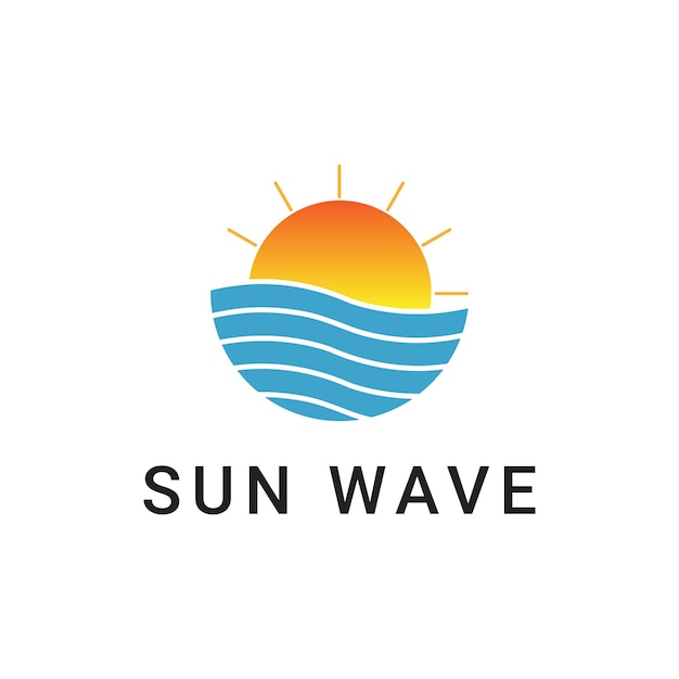 Идея дизайна логотипа пляжа с солнечной волной