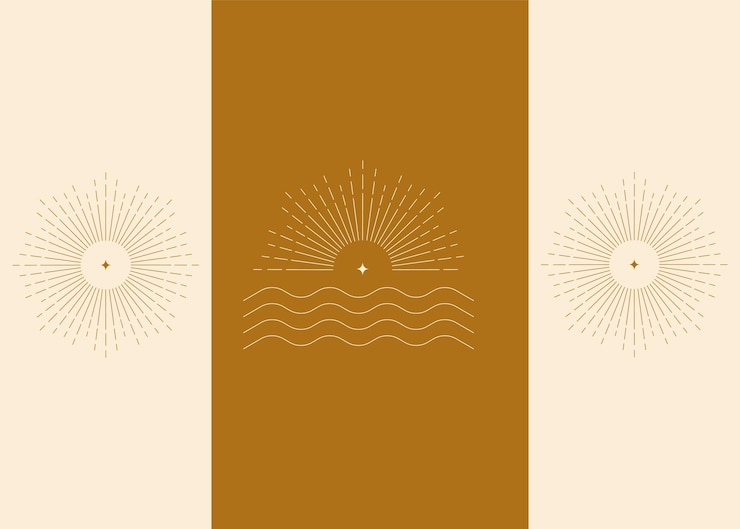 वेक्टर sun and waves vector set.  elegant sunset sunrise and sea logo design line icon vector in luxury