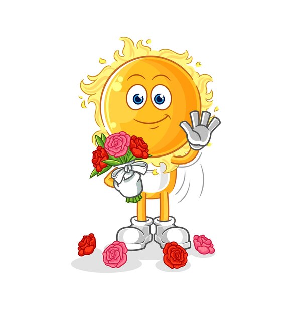 Sun with bouquet mascot cartoon vector