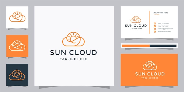 Vector sun with cloud logo design template