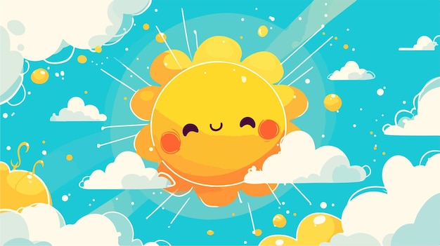 Vector a sun with a cloud in the sky and the sun on the top
