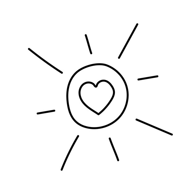 Vettore sole con cuore in stile doodle