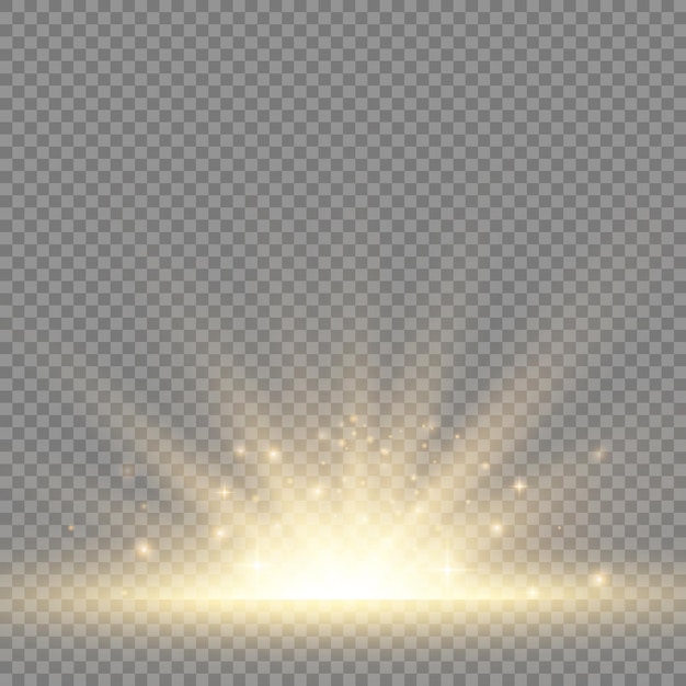 빛과 마법의 광선이 있는 태양 노란색 폭발 플레어 특수 효과 밝고 빛나는 별