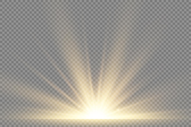Sun yellow explosion flare special effect with rays of light and magic sparkles bright shining star