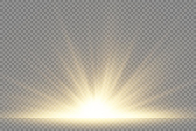 Vector sun yellow explosion flare special effect with rays of light and magic sparkles bright shining star