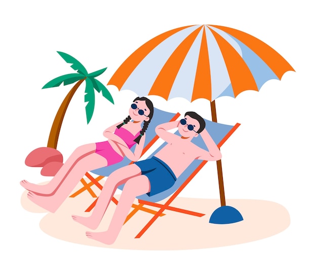 Sunbathe in the beach illustration