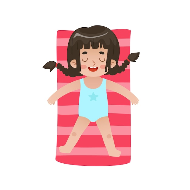 Sunbathing asian girl on beach towel