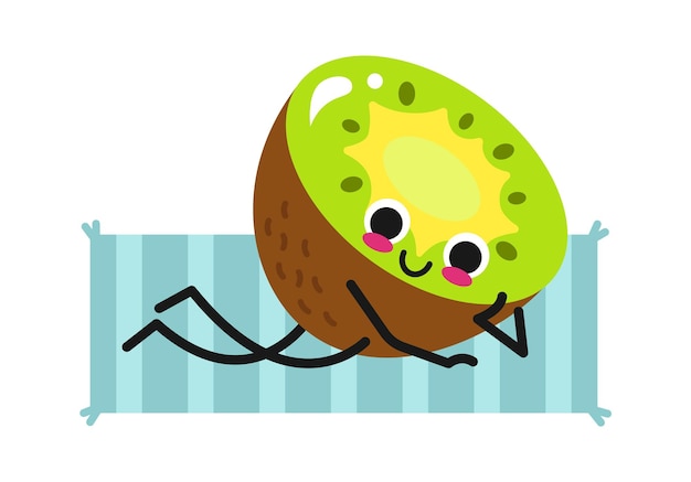 Sunbathing kiwi character vector illustration