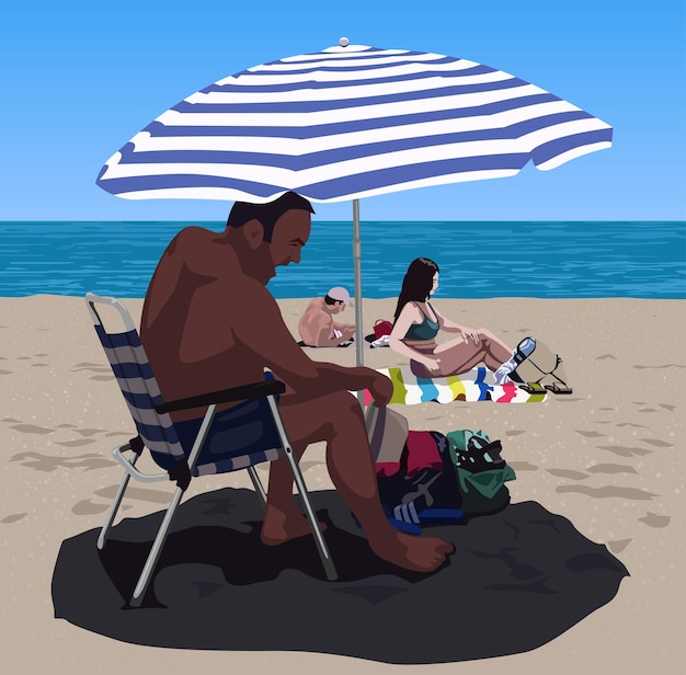 Sunbathing People on the Sandy Beach