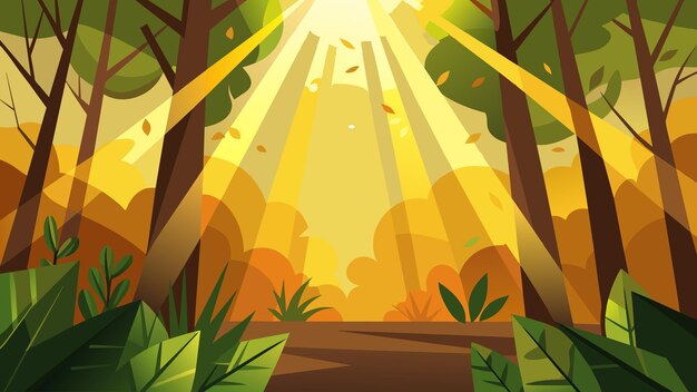 Vector sunbeams danced through the leaves casting a warm and inviting glow on the forest floor