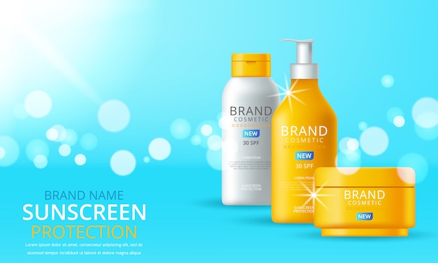 Sunblock ads template, sun protection cosmetic products design