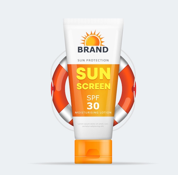 Vector sunblock tube lotion cream sunscreen mousturizing cream package vector illustration